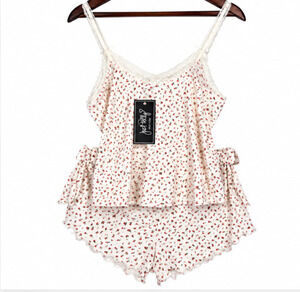 Women's Babydoll Dainty Floral PJ Set Size Small Lace Trim Coquette